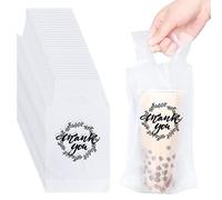 Kisston 1000 Pcs Drink Carrier for Delivery, Plastic Drinking Carrier Bags Thank You Clear Handle Drink Poly Bags Drink Bags Bulk Cup Carrier for Coffee Tea Beverage Juice (Hold 1 Cup)