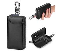 Kisstta Leather Key Case, Multifunctional Zip Key Bag, Unisex Key Bag for Men and Women, Key Case with Zip Compartment and Key Ring, Black, black 1, M