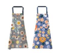 Kisstta Pack of 2 Women's Cotton Cooking Apron with Pockets, BBQ Apron with Adjustable Neck Strap, Cooking Apron, Kitchen Apron for Cooking, Baking, Painting, Housework, Blue and Grey, 72 cm Länge x