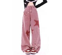 Kisswow Womens Jeans Y2k Jeans Star Jeans High Waisted Cargo Pants Women Star Pants Cute Jeans for Women, Pentagram 15 Pink, M