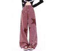 Kisswow Womens Jeans Y2k Jeans Star Jeans High Waisted Cargo Pants Women Star Pants Cute Jeans for Women, Pentagram 15 Dark Red, S