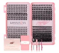 KISSXIAOYA Cluster Eyelash Extensions Kit, DIY Lashes Extension Kit with Lash Bond & Seal and Applicator (Mix 9-16mm, Eyelashes Book Kit)