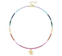 KissYan Beaded Initial Necklace for Women, 14K Gold Plated Bubble Bead Letter Pendant Rainbow Choker Colorful Summer Beach Jewelry(Gold T)