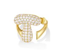 KissYan Bubble Initial Ring for Women, 14k Gold Plate Balloon Jumbo Letter Rings Open Adjustable Dainty Pave CZ Personalized Fashion Trendy Statement Jewelry Gift (Gold T)