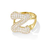KissYan Bubble Initial Ring for Women, 14k Gold Plate Balloon Jumbo Letter Rings Open Adjustable Dainty Pave CZ Personalized Fashion Trendy Statement Jewelry Gift (Gold Z)