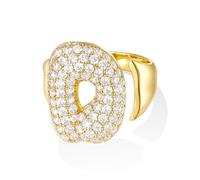 KissYan Bubble Initial Ring for Women, 14k Gold Plate Balloon Jumbo Letter Rings Open Adjustable Dainty Pave CZ Personalized Fashion Trendy Statement Jewelry Gift (Gold D)