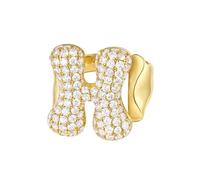KissYan Bubble Initial Ring for Women, 14k Gold Plate Balloon Jumbo Letter Rings Open Adjustable Dainty Pave CZ Personalized Fashion Trendy Statement Jewelry Gift