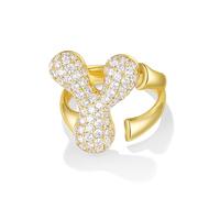 KissYan Bubble Initial Ring for Women, 14k Gold Plate Balloon Jumbo Letter Rings Open Adjustable Dainty Pave CZ Personalized Fashion Trendy Statement Jewelry Gift (Gold Y)