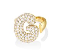 KissYan Bubble Initial Ring for Women, 14k Gold Plate Balloon Jumbo Letter Rings Open Adjustable Dainty Pave CZ Personalized Fashion Trendy Statement Jewelry Gift (Gold G)