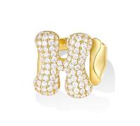 KissYan Bubble Initial Ring for Women, 14k Gold Plate Balloon Jumbo Letter Rings Open Adjustable Dainty Pave CZ Personalized Fashion Trendy Statement Jewelry Gift (Gold H)