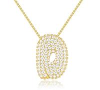 KissYan Bubble Letter Necklace, 14K Gold Plated Balloon Initial Pendant Box Chain Necklace Dainty Pave CZ Jewelry Gift for Women
