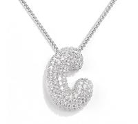 KissYan Bubble Letter Necklace, 14K Gold Plated Balloon Initial Pendant Box Chain Necklace Dainty Pave CZ Jewelry Gift for Women