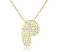 KissYan Bubble Letter Necklace, 14K Gold Plated Balloon Initial Pendant Box Chain Necklace Dainty Pave CZ Jewelry Gift for Women