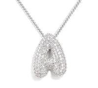 KissYan Bubble Letter Necklace, 14K Gold Plated Balloon Initial Pendant Box Chain Necklace Dainty Pave CZ Jewelry Gift for Women