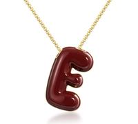 KissYan Bubble Letter Necklace, 14K Gold Plated Enamel Initial Pendant Box Chain Necklace Dainty Alphabet Jewelry for Women, 18 inches, Brass, No Gemstone