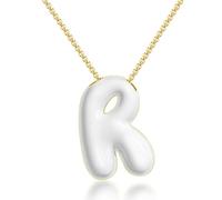 KissYan Bubble Letter Necklace, 14K Gold Plated Enamel Initial Pendant Box Chain Necklace Dainty Alphabet Jewelry for Women, 18 inches + 2 inches adjustable, Brass, No Gemstone