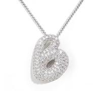 KissYan Bubble Letter Necklace Silver, White Gold Plated Balloon Initial Pendant Box Chain Necklace Dainty Pave CZ Jewelry Gift for Women Girls(Silver B)