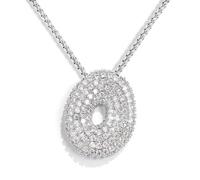 KissYan Bubble Letter Necklace Silver, White Gold Plated Balloon Initial Pendant Box Chain Necklace Dainty Pave CZ Jewelry Gift for Women Girls(Silver O)