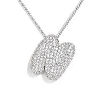 KissYan Bubble Letter Necklace Silver, White Gold Plated Balloon Initial Pendant Box Chain Necklace Dainty Pave CZ Jewelry Gift for Women Girls(Silver N)