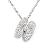 KissYan Bubble Letter Necklace Silver, White Gold Plated Balloon Initial Pendant Box Chain Necklace Dainty Pave CZ Jewelry Gift for Women Girls(Silver H)