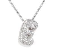 KissYan Bubble Letter Necklace Silver, White Gold Plated Balloon Initial Pendant Box Chain Necklace Dainty Pave CZ Jewelry Gift for Women Girls(Silver E)