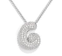 KissYan Bubble Letter Necklace Silver, White Gold Plated Balloon Initial Pendant Box Chain Necklace Dainty Pave CZ Jewelry Gift for Women Girls(Silver G)