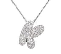 KissYan Bubble Letter Necklace Silver, White Gold Plated Balloon Initial Pendant Box Chain Necklace Dainty Pave CZ Jewelry Gift for Women Girls(Silver K)