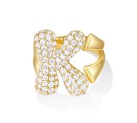 KissYan Bubble Letter Rings for Women Gold Adjustable Initial A-Z Ring Initial Rings Personalised Fashion Trendy Statement Jewellery Gift, Rhinestone, Cubic Zirconia