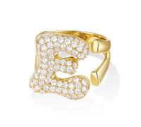 KissYan Bubble Letter Rings for Women Gold Adjustable Initial A-Z Ring Initial Rings Personalised Fashion Trendy Statement Jewellery Gift, Rhinestone, Cubic Zirconia