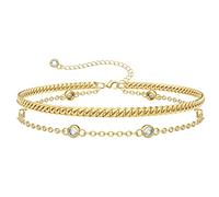 KissYan Gold Bracelets for Women, Dainty 14K White Gold Plated Layered Paperclip Tiny Pearl Cuban Link Chain Bracelet Set Adjustable Cute Trendy Jewelry Gift(G-cuban cz)