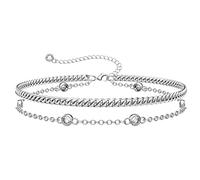 KissYan Gold Bracelets for Women, Dainty 14K White Gold Plated Layered Paperclip Tiny Pearl Cuban Link Chain Bracelet Set Adjustable Cute Trendy Jewelry Gift(W-cuban cz)