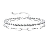 KissYan Gold Bracelets for Women, Dainty 14K White Gold Plated Layered Paperclip Tiny Pearl Cuban Link Chain Bracelet Set Adjustable Cute Trendy Jewelry Gift(W-paperclip rope)