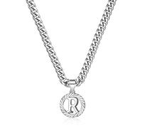 KissYan Gold Initial Necklace,14K Gold Plated Round Letter Pendant Hollow Capital Monogram 5mm Cuban Chain Necklace Alphabets from A-Z Dainty Jewelry for Women Men