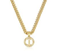 KissYan Gold Initial Necklace for Women, 14K Gold Plated Round Letter Pendant Hollow Capital Monogram 5mm Cuban Chain Necklace Alhpabets from A-Z Dainty Jewelry for Men(Letter I)