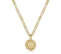 KissYan Gold Initial Necklace for Women Girls 14K Gold Plated Round Letter Heart Pendant Necklace Double Sides Figaro Chain Necklace Jewellery Gifts(Gold M)