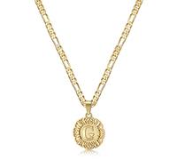KissYan Gold Initial Necklace for Women Girls 14K Gold Plated Round Letter Heart Pendant Necklace Double Sides Figaro Chain Necklace Jewellery Gifts(Gold G)