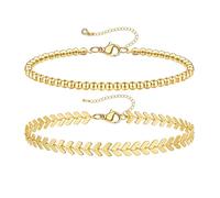 KissYan Gold Layered Ankle Bracelets for Women, Dainty 14k Gold Plated Layering Anklets Set Adjustable Fashion Cuban Link Snake Tennis Chain Ankles Summer Beach Foot Jewelry Gifts for Women