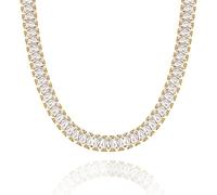 KissYan Gold Tennis Necklace for Women, 14K Gold Plated Diamond Cubic Zirconia Baguette Tennis Chain Paperclip Link Cuban Choker Dainty Jewelry Gifts(33B)