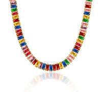 KissYan Gold Tennis Necklace for Women, 14K Gold Plated Diamond Cubic Zirconia Multicolor Baguette Tennis Chain Adjustable Choker Dainty Jewelry Gifts(56)