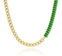 KissYan Gold Tennis Necklace for Women, 14K Gold Plated Half Tennis Chain Half Cuban Chain Baguette Tennis Necklace Diamond Cubic Zirconia Dainty Jewelry Gifts(33D)