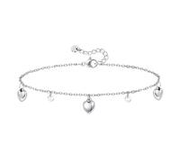 KissYan Heart Silver Bracelets for Women, Stainless Steel Bracelet with Heart Pendant, Adjustable Length, Jewellery Gift for Women