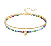 KissYan Initial Ankle Bracelets for Women, Layered Colorful Beaded Anklet with 14K Gold Chain Waterproof Dainty Jewelry Gift, Adjustable, Copper, crystal