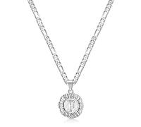 KissYan Initial Necklace For Women Girl,14K Gold Plated Round Letter Pendant Necklace White Gold Capital Monogram Necklace Silver Alhpabets from A-Z Figaro Chain Necklace(White Gold F)