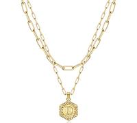 KissYan Initial Necklaces for Women, 14K Gold Plated Hexagon Letter Pendant Silver Chain Dainty Layered White Gold Paperclip Link Adjustable Capital A-Z Choker Necklace Trendy Jewelry Gifts