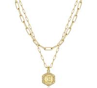 KissYan Initial Necklaces for Women, 14K Gold Plated Hexagon Letter Pendant Silver Chain Dainty Layered White Gold Paperclip Link Adjustable Capital A-Z Choker Necklace Trendy Jewelry Gifts