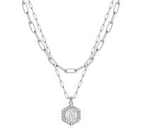 KissYan Initial Necklaces for Women, 14K Gold Plated Hexagon Letter Pendant Silver Chain Dainty Layered White Gold Paperclip Link Adjustable Capital A-Z Choker Necklace Trendy Jewelry Gifts