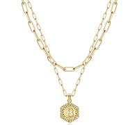 KissYan Initial Necklaces for Women, 14K Gold Plated Hexagon Letter Pendant Silver Chain Dainty Layered White Gold Paperclip Link Adjustable Capital A-Z Choker Necklace Trendy Jewelry Gifts