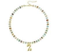 KissYan Initial Necklaces for Women, Colorful Beaded Gemstone Choker 14K Gold Bubble Letter Pendant Necklace Natural Stone Summer Beach Handmade Jewelry Gift, Copper, Amazonite