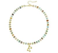 KissYan Initial Necklaces for Women, Colorful Beaded Gemstone Choker 14K Gold Bubble Letter Pendant Necklace Natural Stone Summer Beach Handmade Jewelry Gift, Copper, Amazonite