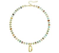 KissYan Initial Necklaces for Women, Colorful Beaded Gemstone Choker 14K Gold Bubble Letter Pendant Necklace Natural Stone Summer Beach Handmade Jewelry Gift, Copper, Amazonite